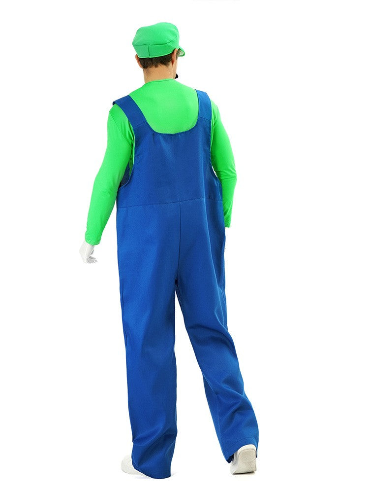 Game Super Luigi Brothers Uniform Funny Anime Adult Men Woman Halloween Carnival Performances Costume with Hat Mustache Gloves