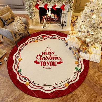 VIKAMA Christmas Winter Warm Round Rug For Living Room, Bedroom, Side Of Bed, Anti-Slip Hat Stand Pad, Holiday Home Decoration