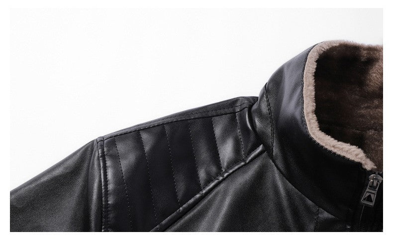 Men Leather Jacket Winter Fleece Lined Biker Jackets Fashion Motorcycle Jacket Faux Leather Coat Outwear Casual Streetwear