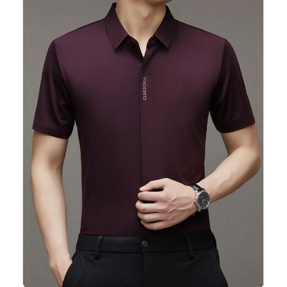 High end  Mulberry Silk Men Short Sleeve Business Shirt Wrinkle Resistant Button Invisible Top Elastic Luxurious Men Shirts
