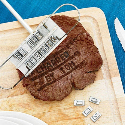 LMETJMA BBQ Meat Branding Iron with Changeable Letters Personalized Barbecue Grilling Meat Steak Names Marking Stamp Tool KC0299