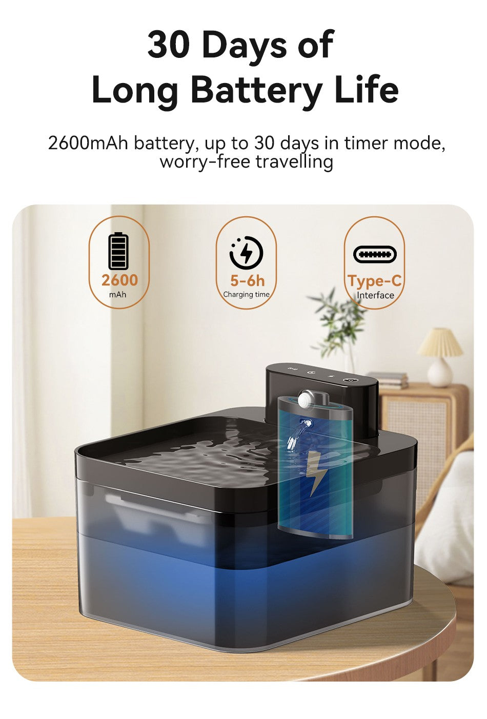 ROJECO Fonte de Água Automática Sem Fio para Gatos 2600mAh Bebedouro para Pets para Cães e Gatos Sensor Infravermelho Bebedouro Inteligente para Pets