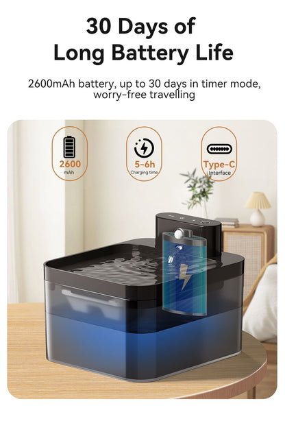 ROJECO Fonte de Água Automática Sem Fio para Gatos 2600mAh Bebedouro para Pets para Cães e Gatos Sensor Infravermelho Bebedouro Inteligente para Pets
