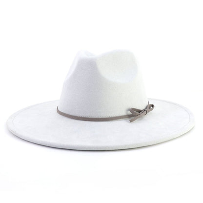 Suede fedora hat with same color accessories teardrop top wide brim hat for men and women Panama hat chapeau homme   sombrero
