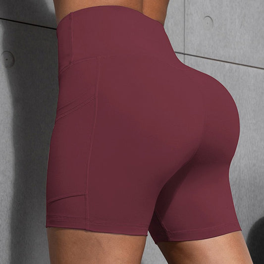Solid Color Women Shorts with Pockets Butt Lifting Workout Cycling Tights Outdoor Jogging Shorts Fashion Streetwear