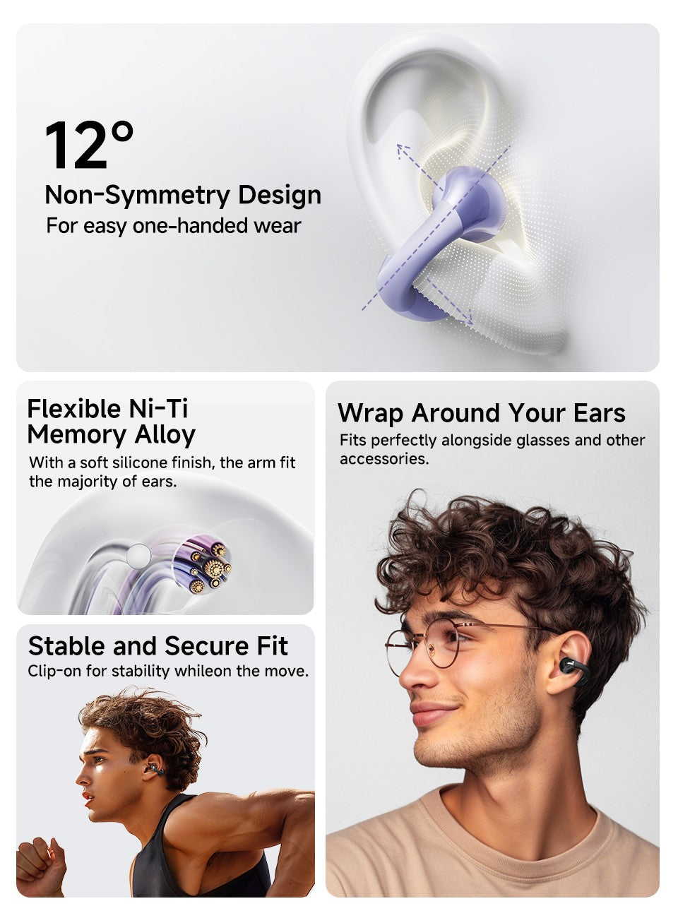 QCY Crossky C30 Ear Clip Earphones Bluetooth 5.4 Wireless Open Ear Sports TWS Earbuds Dual-Connection Headphones