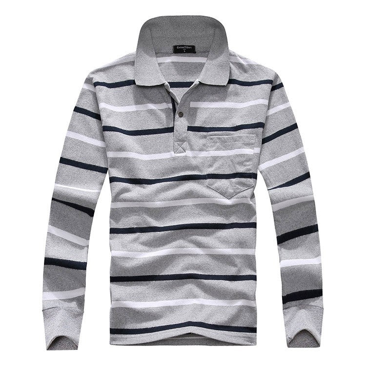 Cotton Polos Men Long Sleeve Mens Polo Shirt Spring Autumn Striped Male Polo Dress Classic Business 2018 Father Gift Drop Ship