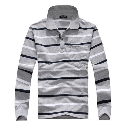Cotton Polos Men Long Sleeve Mens Polo Shirt Spring Autumn Striped Male Polo Dress Classic Business 2018 Father Gift Drop Ship