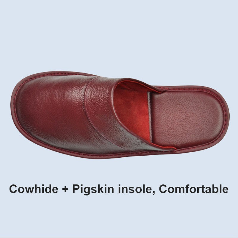 Genuine Cow Leather Slippers Homes in indoor slipper Spring Autumn summer men women elderly non-slip casual single Slides shoes