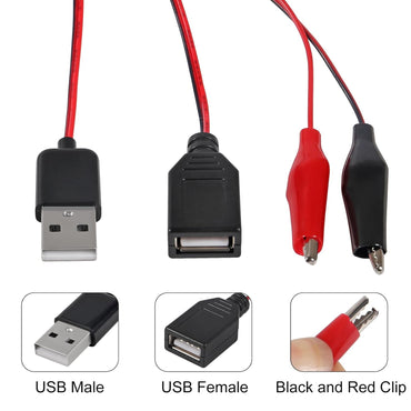 USB to Alligator Clip Adapter Cable Male Female USB to Alligator Clip Probe USB Cables with Alligator Clip for Circuit Test