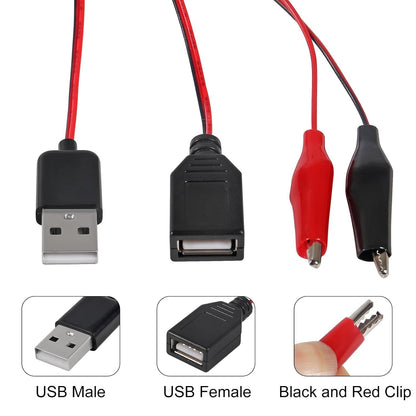 USB to Alligator Clip Adapter Cable Male Female USB to Alligator Clip Probe USB Cables with Alligator Clip for Circuit Test