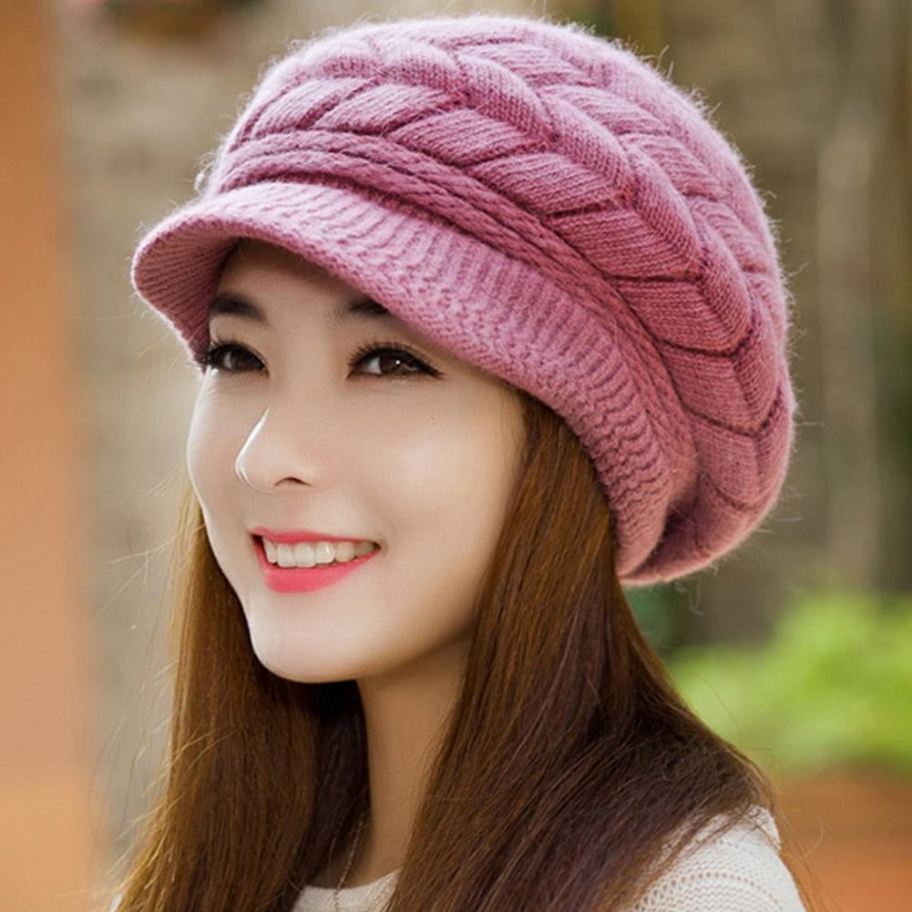 Women's Winter Solid Color Warm Knitting Loose Beret Leisure Ski Cap Korean Version Beret Plus Velvet Thick Knitting Ear Cap