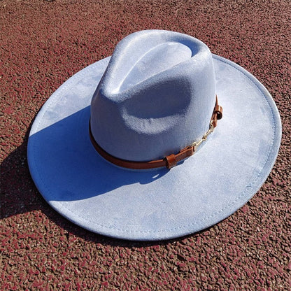 Suede fedora hat with same color accessories teardrop top wide brim hat for men and women Panama hat chapeau homme   sombrero