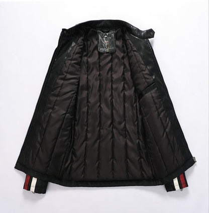 Vintage Motorcycle Jacket Men Fashion New Biker Leather Jacket Male Embroidery Bomber Coat Winter Fleece Pu Overcoat