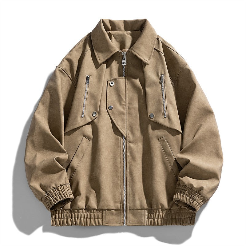 Fashion Trend Korean Slim Fit Casual Men's Leather Jacket Motorcycle Jacket New Spring and Autumn Men's Slim PU Leather Jacket