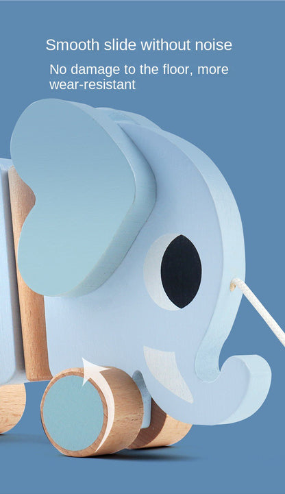 Wooden children's elephant pulling rope cart, towing toys, baby boy, baby girl toddler, children's gifts, early education toys