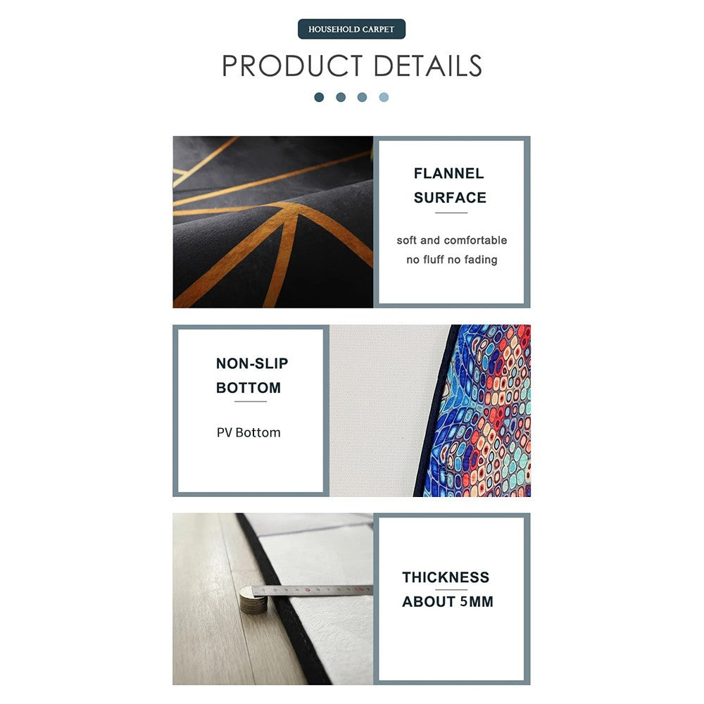 VIKAMA Persian Flannel Carpet Living Room Mat Hallway Mat Sofa Mat Bedroom Bedside Rug Long Rug Non-slip Washable Home Decor