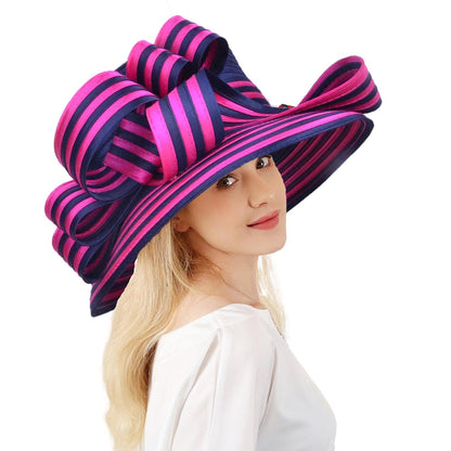 FS Satin Cloth Kentucky Derby Hats For Women Ladies Stripe Formal Tea Party Dress Wedding Bridal Elegant Church Cap Bowler Hat