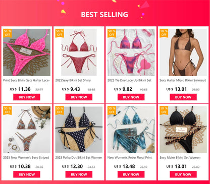 Sexy Halter Bikini Set Women Swimsuit Two-piece Triangle Thong Bathing Suit Brazilian Biquinis Holiday Gathering Swimwear