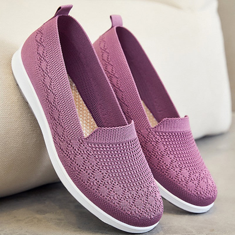 Spring Summer Breathable Knitted Flats for Women 2025 Comfortable Slip On Mom Shoes Woman Slip On Non Slip Casual Sneaker Female