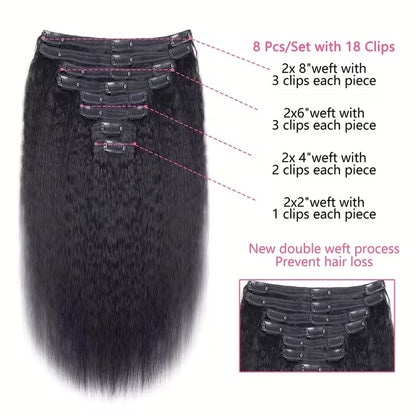 Apliques de Cabelo Humano Cacheado Liso Kinky Reto Cor Natural Brasileiro 100% Remy 120g 8 Peças/Conjunto Cabeça Cheia Para Mulheres