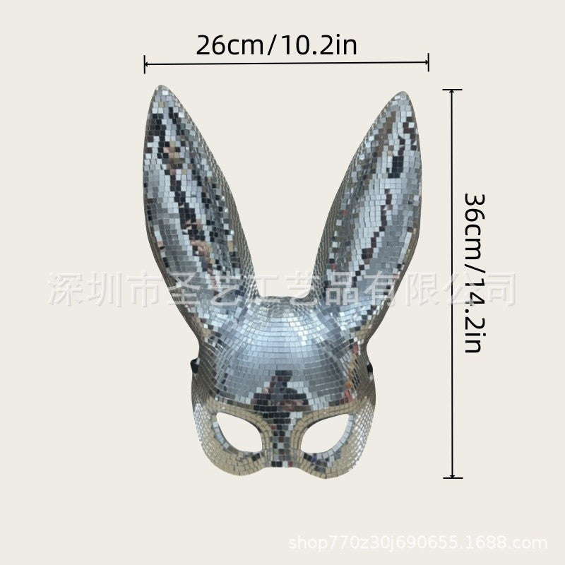 Disco Mirror Bunny Mask Sparkling Costume Accessory For Women Teens Halloween Party Rave Cosplay Glam Sexy Club Night Photo Prop