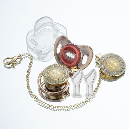 Miyocar Bling Custom Pink Brave Lion Pacifiers Bring 3 Replacement Silicone Teat Include All Size for Boy Girl Baby Shower Gift