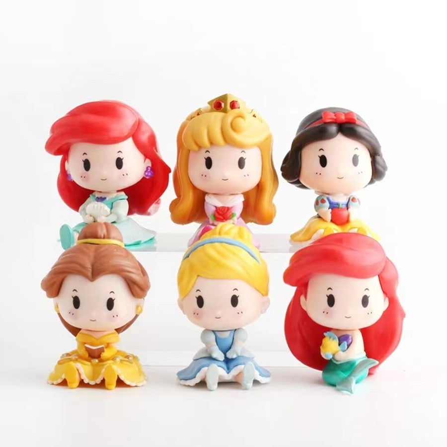 6 Peças / Conjunto Boneca Princesa Desenho Animado em Vinil Versão Fofa Bonecos de Ação Coleção de Brinquedos Modelo de Enfeite