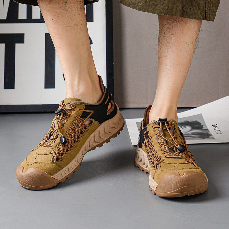 Sandals men's tide summer new style leather toe cap outdoor leisure sports hollow sandals beach shoes