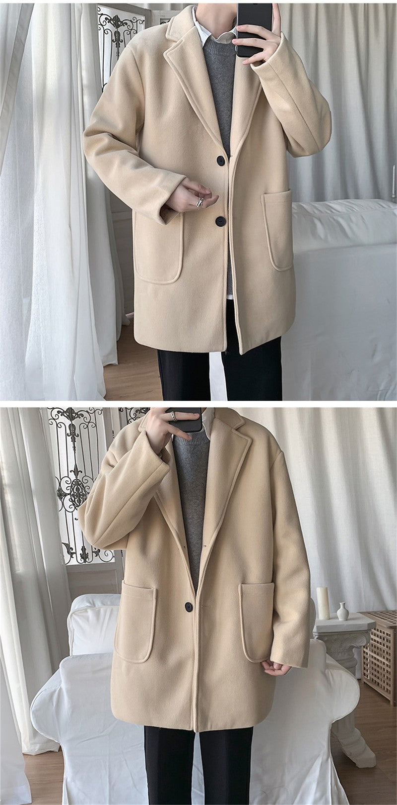 VERSMA Japanese Trendy Causal Vintage Winter Thick Wool Trench Coat Men Autumn Oversized Long Sleeve Male Overcoat Plus Size 5XL