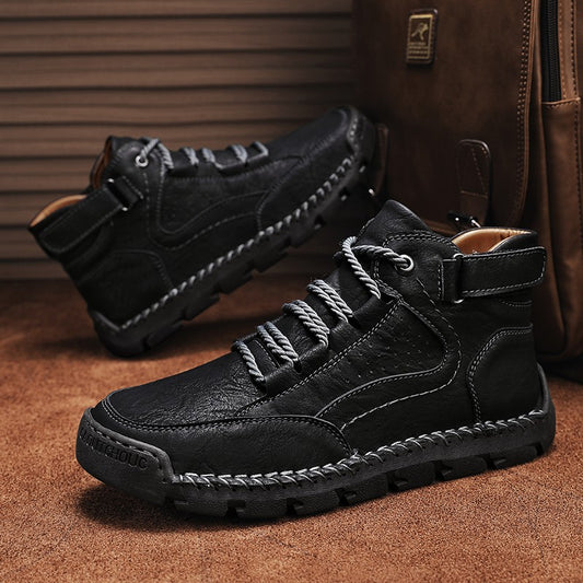Botas masculinas costuradas à mão, sapatos casuais plus size, botas confortáveis e macias, botas antiderrapantes para uso externo