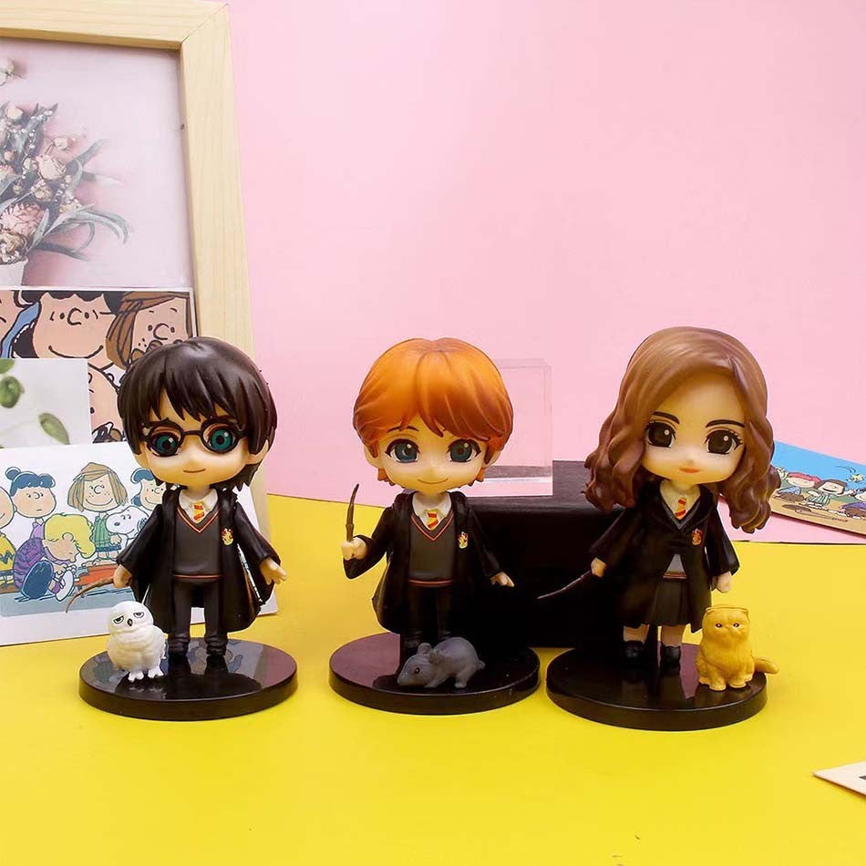 Hot 3 unidades/10 unidades Harryy Q Estilo Potter Posket Hermione Ron Hedwig Figura de Vinil Brinquedo Decoração de Bolo Carro Modelo Boneca de PVC Presentes Brinquedos