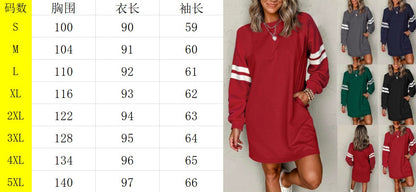 Autumn Winter New Striped Drop Shoulder Sweatshirt Mini Dresses Women Casual Loose O Neck Long-sleeved Pocket Dress Female 2025