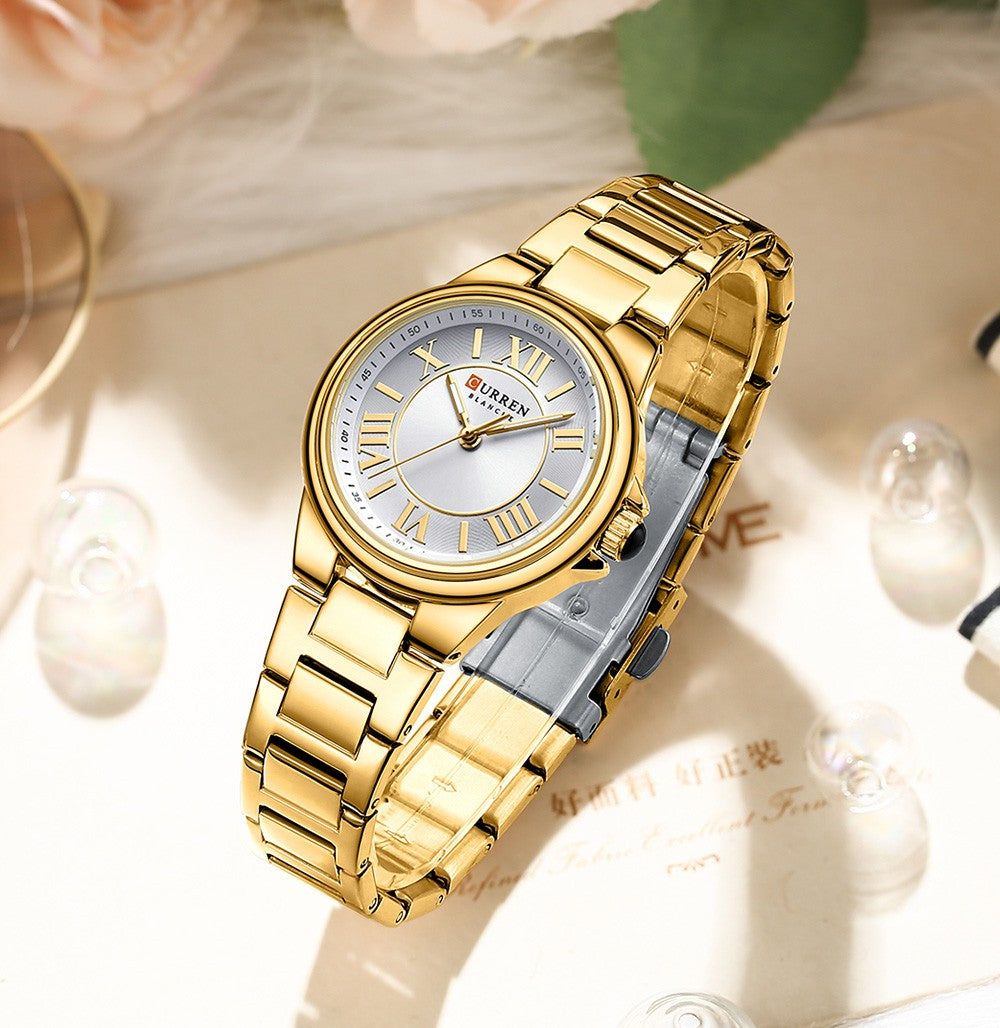 CURREN Romantic Charm Women's Wristwatches Fashion Design Thin Quartz Watch with Luminous Hands Stainless Steel Bracelet