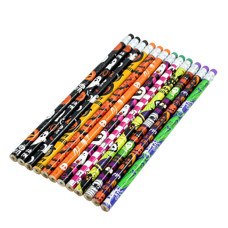 12/24Pcs Skull Goost HB Writing Pencils Stationery Gift for Halloween Party Favors Goodie Bag Fillers Trick or Treat Supplies