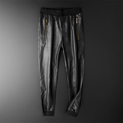 Men's Leather Pants Superior Quality Elastic Waist Jogger Pants PU Leather Motorcycle Trousers Biker's Pants