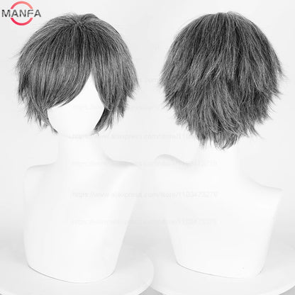 Anime 30cm Curta Reta Peruca Cosplay Preto Branco Verde Marrom Roxo Azul Cinza Vermelho Dourado Homens Mulheres Cabelo Sintético Resistente ao Calor
