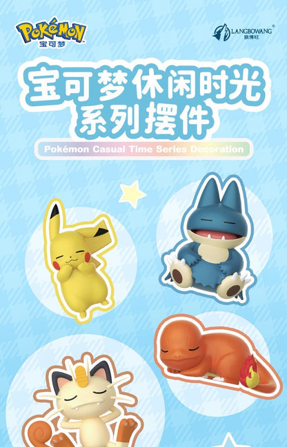 6 Estilos Novos Pokémon Casual Time Pikachu Munchlax Slowpoke Rowlet Meowth Charmander Bonecos Anime Dormindo Brinquedos de PVC Kawaii