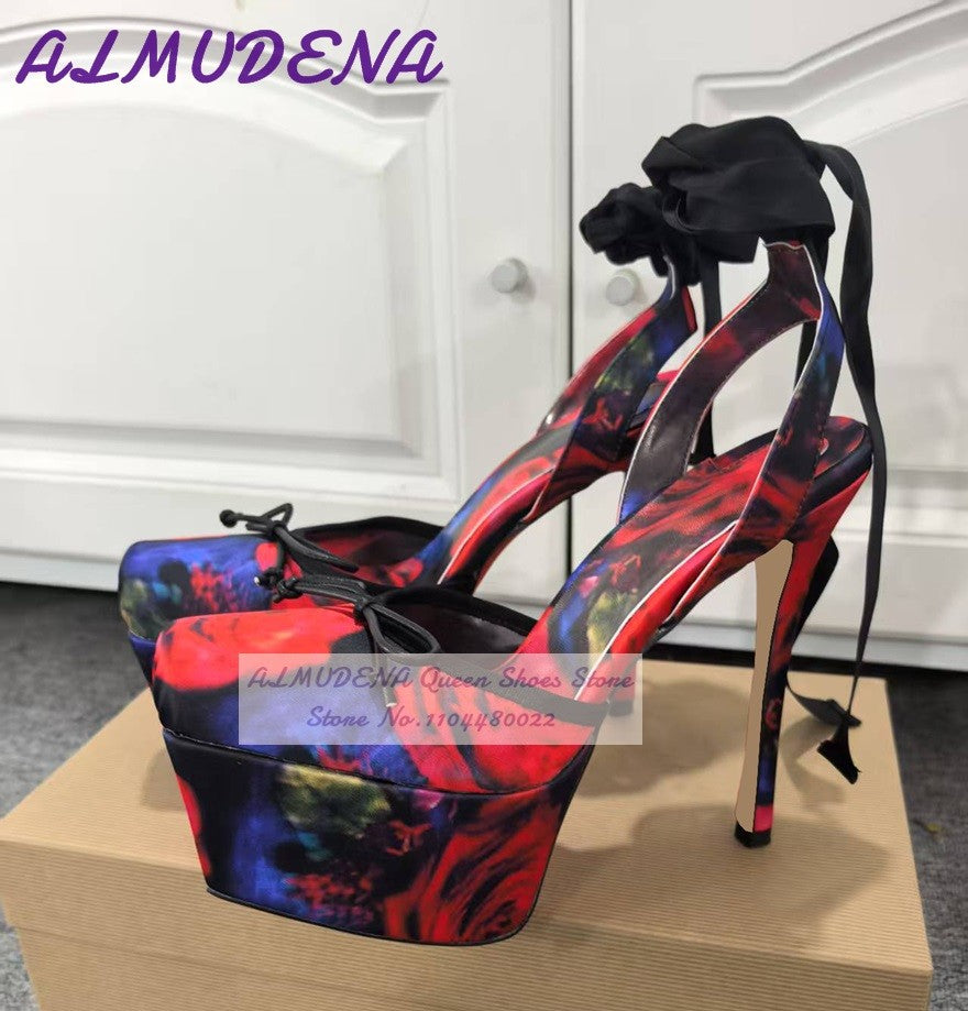 Wooden Pattern Chunky Heel Dress Pumps Black Nude Matte Platform Banquet Shoes Cork Block Heels Striped Footwear Patchwork Heels