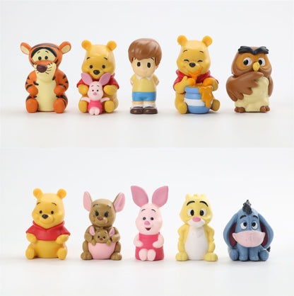 Conjunto de 10 Peças Disney Ursinho Pooh Leitão Tigrão Bisonho Coelho Coruja Anime Bonecos de Ação Coleção de Desenhos Animados Modelo de Boneca Para Crianças