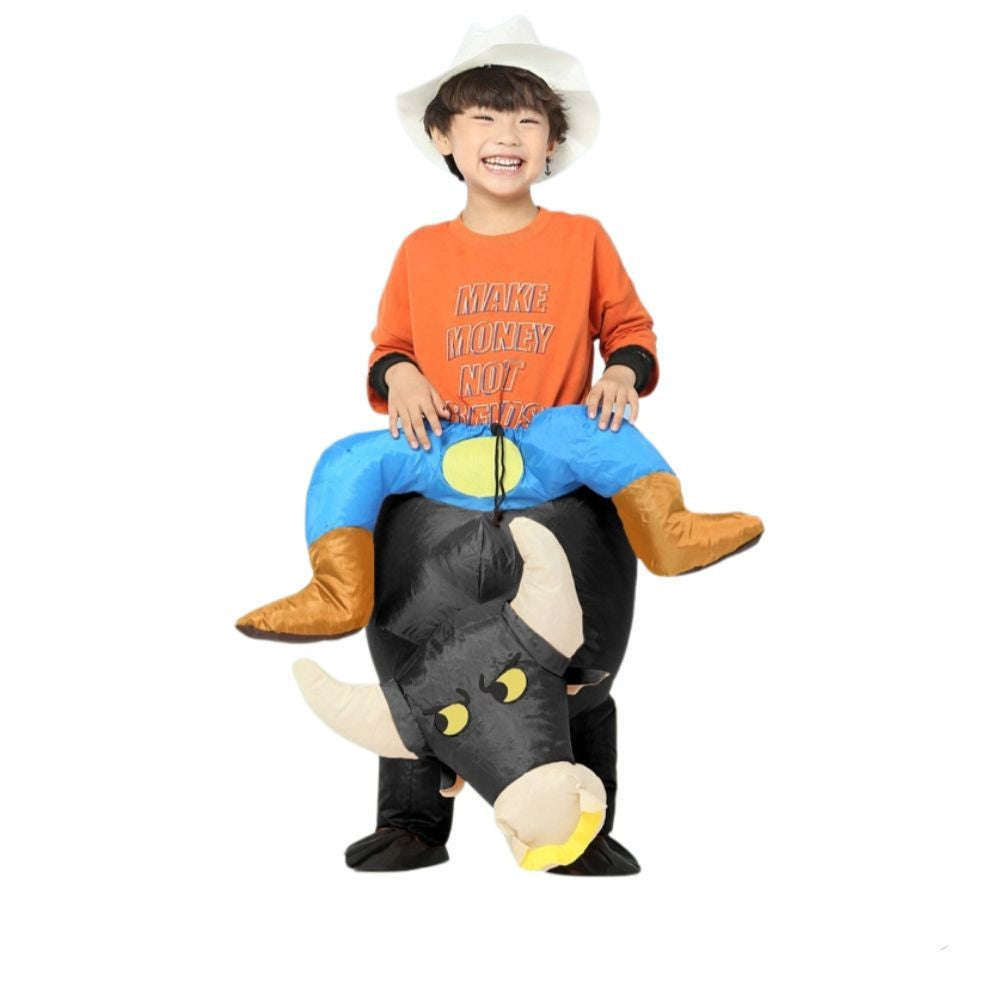 Inflatable Riding Bull Cowboy Costume Adult Funny Blow Up Rodeo Bull Outfit For Halloween Carnival Cosplay Party Dress Up