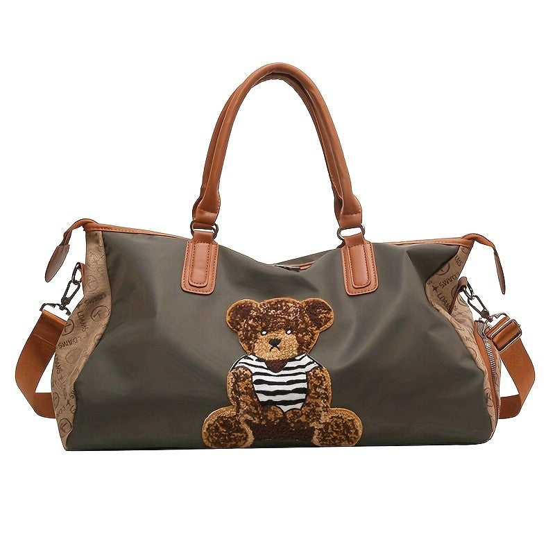 Large Capacity Travel Bag with Bear & Cat Design - Durable Oxford Fabric, Hand Washable, Ideal for Students, Fitness, Yoga
