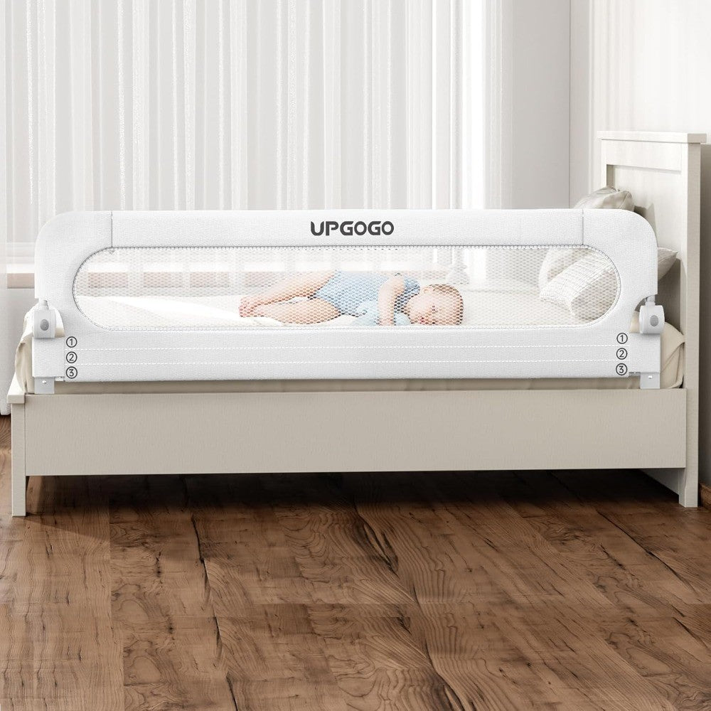 Toddler Folding Bed Rail with Enhanced Safety Anchors, Suitable for Bunk, Full, Queen, King, and Twin Beds (White)