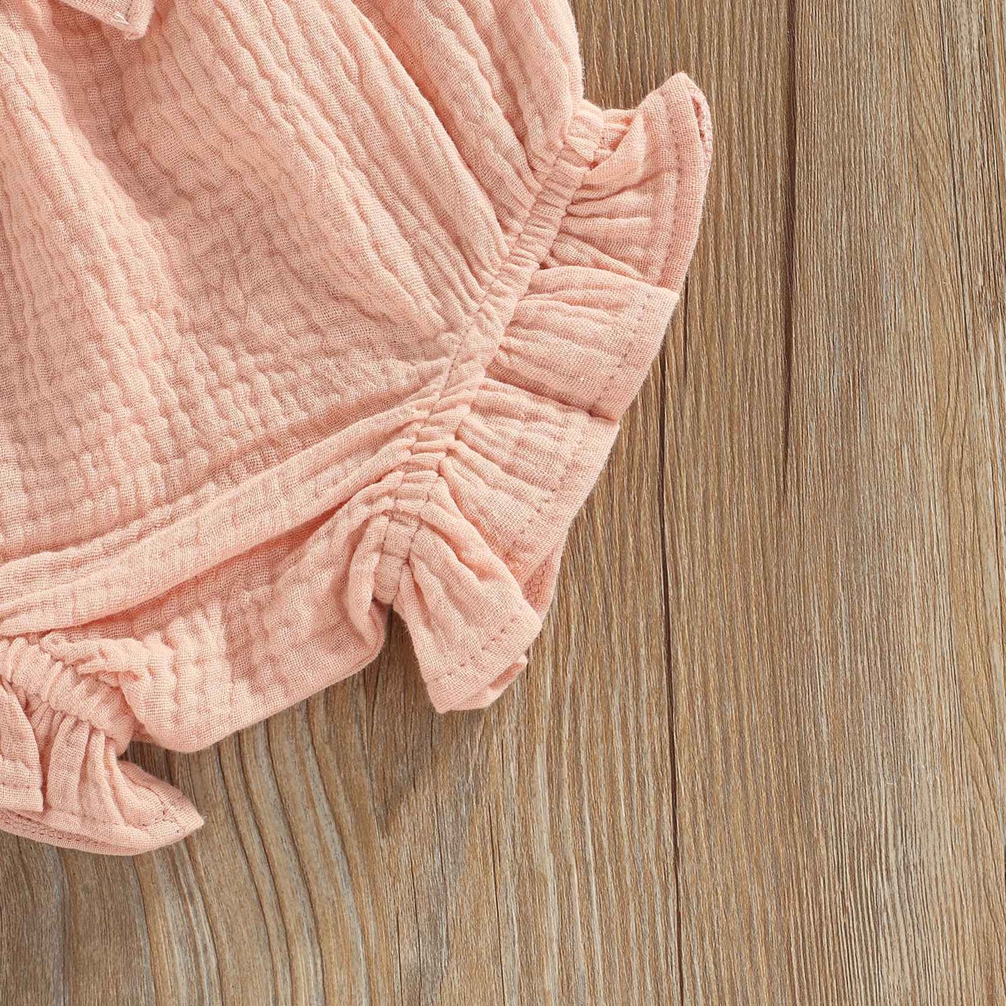 Summer 2023 Baby Girls Suit Set Solid Cotton Linen Casual Square Neck Fly Sleeve Tops+Ruffle Shorts Clothes for Toddler Infant