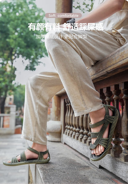 Retro Summer Sandals Men Cheap Woven Flat Sandal Man Lightweight Non-slip Outdoor Beach Shoes Men's Flip-flops sandalias hombre