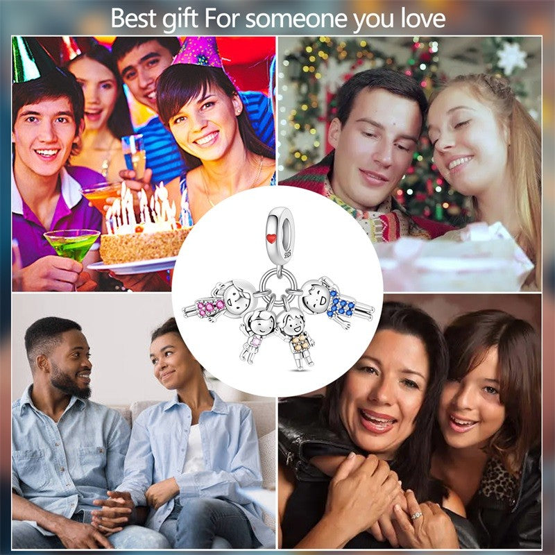 925 Sterling Silver Mom Dad Son Daughter Core Family of Four Pendant Charms Fit Original Charm Bracelets Women DIY Jewelry Gift