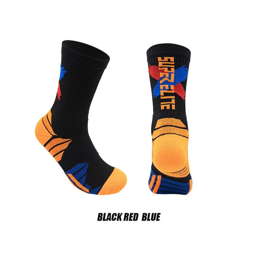 1 Pair High Tube Professional Practical Sport Socks Men's Towel Bottom Thickened Shock Absorbing Contrast Color Elite Socks