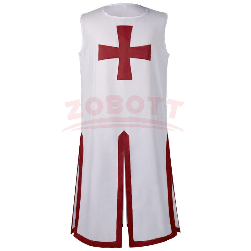 Men's Medieval Templar Knight Surcoat Set Renaissance Warrior Tunic Cloak with Belt Halloween Cosplay Outfit