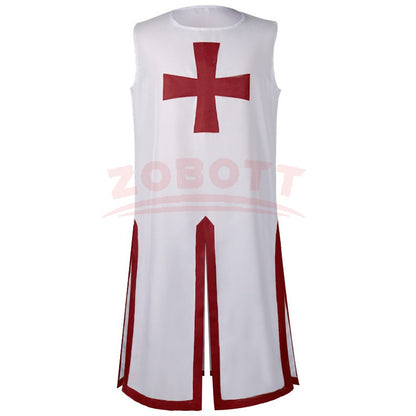 Men's Medieval Templar Knight Surcoat Set Renaissance Warrior Tunic Cloak with Belt Halloween Cosplay Outfit