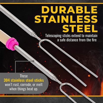 LMETJMA 8 pcs Barbecue Skewers Extendable Marshmallow Roasting Sticks Stainless Steel BBQ Telescoping Smores Skewers KC0467